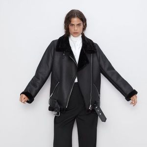 Zara faux fur jacket in black